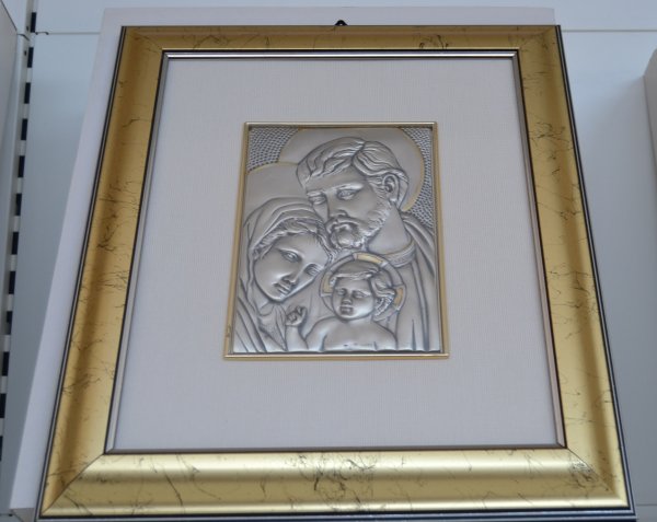 QUADRO SACRA FAMIGLIA CON PLACCA IN ARGENTO